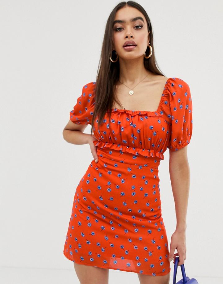 Fashion Union Ruched Mini Dress In Floral - Red