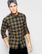 Asos Camel Shirt With Mid Scale Check In Long Sleeves In Regular Fit - Camel