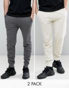 Asos Skinny Joggers 2 Pack Charcoal Marl/ Off White Save - Multi