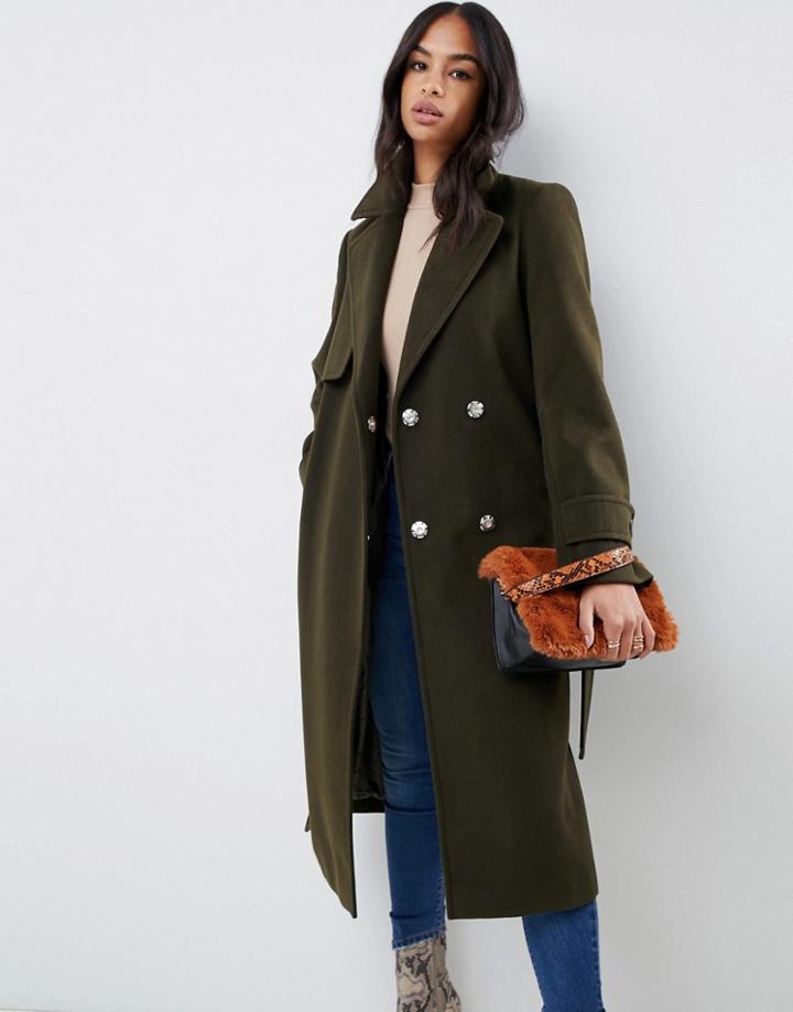 Asos Design Formal Belted Coat - Green