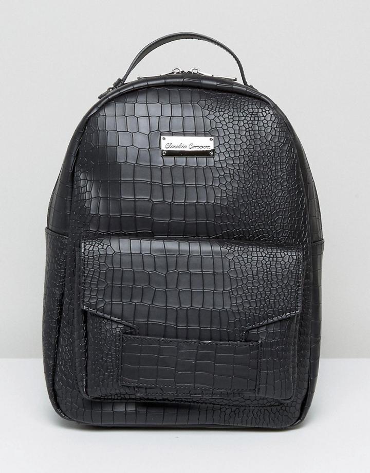 Claudia Conova Croc Embossed Small Pocket Front Backpack - Black
