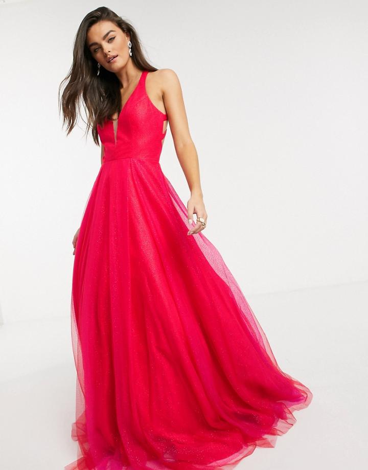 Jovani Plunge Maxi Skater Dress In Red