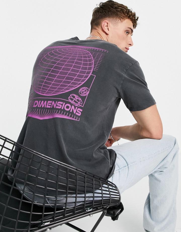 Topman Oversized T-shirt With Front And Back Dimensions Print In Washed Black