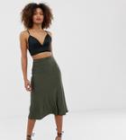 Miss Selfridge Bias Cut Midi Skirt In Khaki - Green