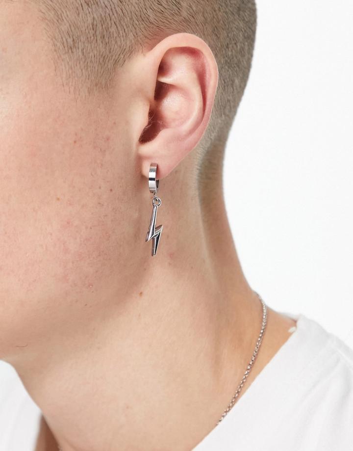 Asos Design Waterproof Stainless Steel Hoop Earring With Lightning Bolt-silver