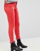 Only Colored Skinny Jean With Frayed Hem - Red