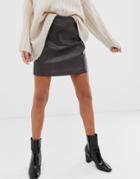New Look Faux Leather Seamed Mini Skirt In Brown