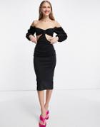 Asos Design Cut Out Bardot Body-conscious Midi Dress In Black