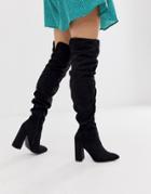Lost Ink Ruched Over The Knee Boot In Black - Black