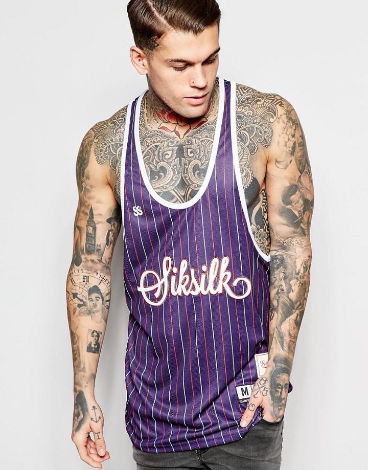 Siksilk Tank With Stripes - Navy