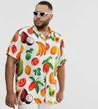 Asos Design Plus Relaxed Fit Shirt With Fruit Print-white