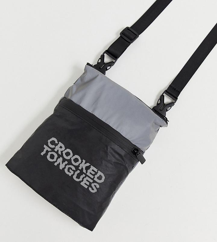Crooked Tongues Unisex Cross Body Pouch In Reflective Fabric - Black