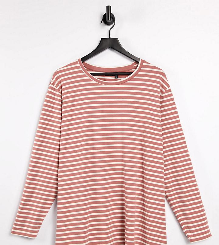 Asos Design Curve Long Sleeve Striped T-shirt In Mink-multi