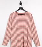 Asos Design Curve Long Sleeve Striped T-shirt In Mink-multi