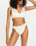 Asos Design Ruched High Leg Bikini Bottom In Yellow Mesh