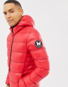 Good For Nothing Hooded Puffer Jacket In Red Wet Look - Red