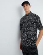For Wide Fit Shirt With Brush Print In Black - Black