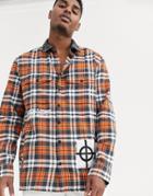 Religion Oversized Shirt With Patch Detail In Orange Check - Orange