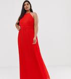 Tfnc Plus High Neck Pleated Maxi Dress In Red