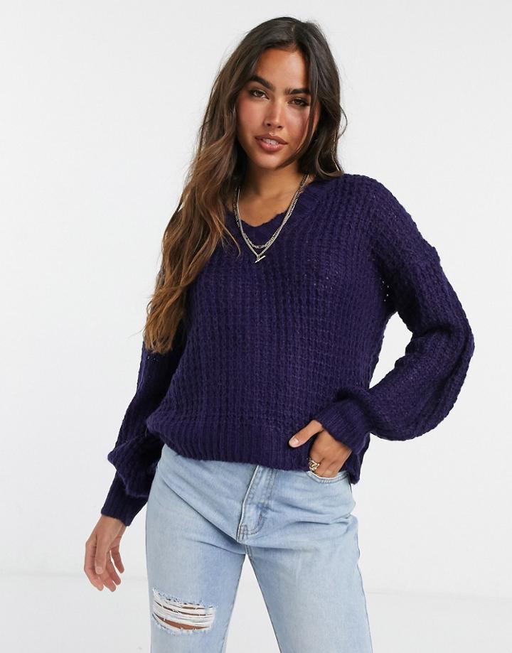 Ax Paris Chunky Chenille Sweater In Navy