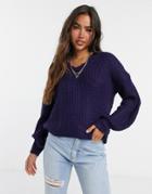 Ax Paris Chunky Chenille Sweater In Navy