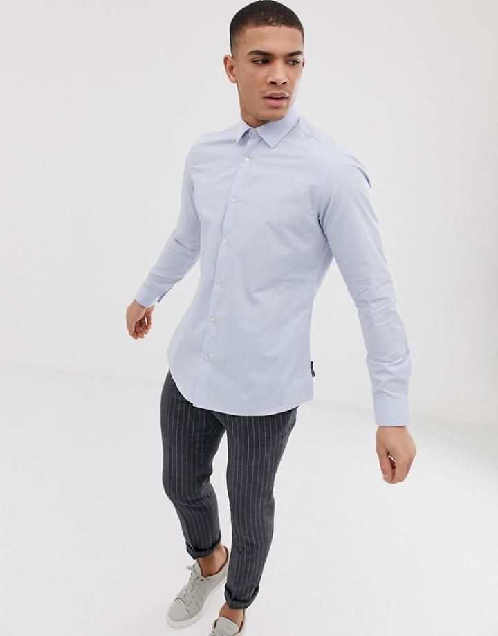 French Connection Plain Poplin Slim Fit Shirt-blue