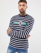 Asos Design Relaxed Heavyweight Long Sleeve Striped T-shirt With Emblem Print - Multi