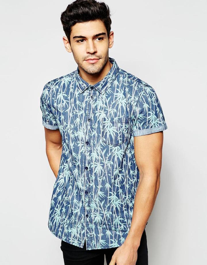 Another Influence Short Sleeve Blue Palm Shirt - Blue