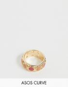 Asos Design Curve Ring With Circle Stone Detail In Gold Tone - Gold