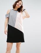 Asos Color Block Dress With Cold Shoulder - Multi