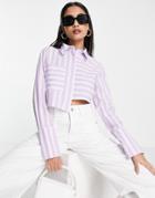 Topshop Stripe Poplin Cropped Shirt In Lilac-purple