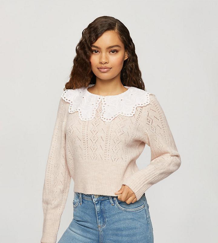 Miss Selfridge Petite Knitted Sweater With Oversized Collar In Cream-white