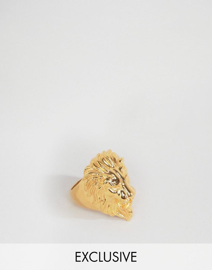 Reclaimed Vintage Lion Ring In Gold - Gold