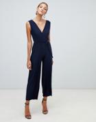 Boohoo Pleated Jumpsuit In Navy - Navy