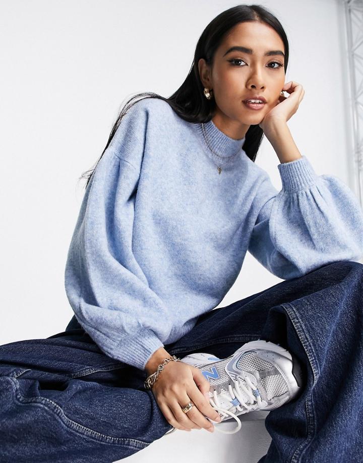Aligne Recycled Blend Sweater With Balloon Sleeves In Blue