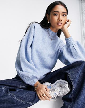 Aligne Recycled Blend Sweater With Balloon Sleeves In Blue