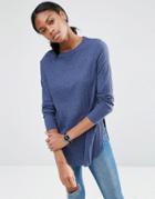 Asos Long Sleeve Top With Side Splits And Curve Hem - Navy