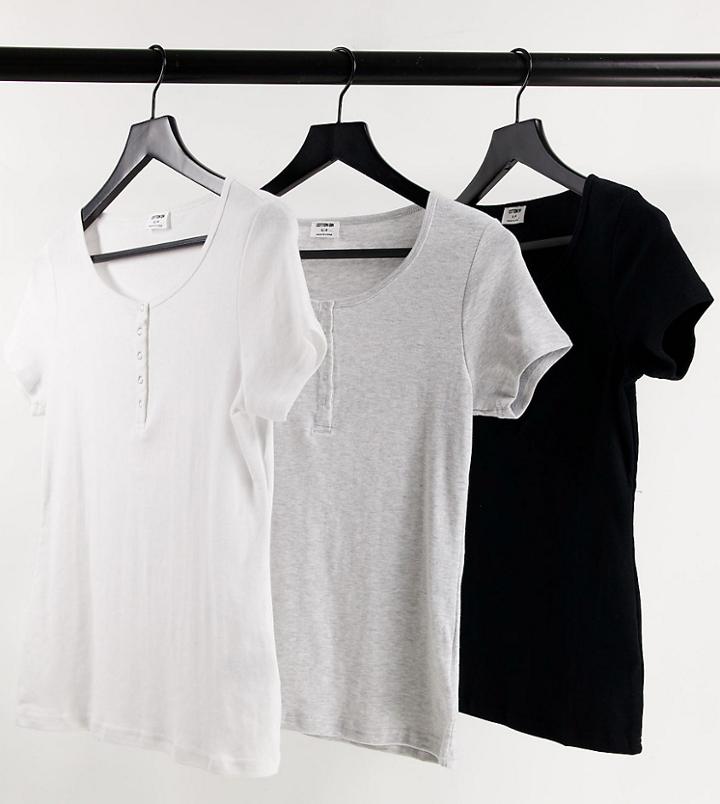 Cotton: On Maternity 3-pack Henley Short Sleeve Tops In Multi