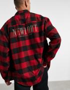 Asos Design 90s Oversized Plaid Shirt With City Placement Back Print-red