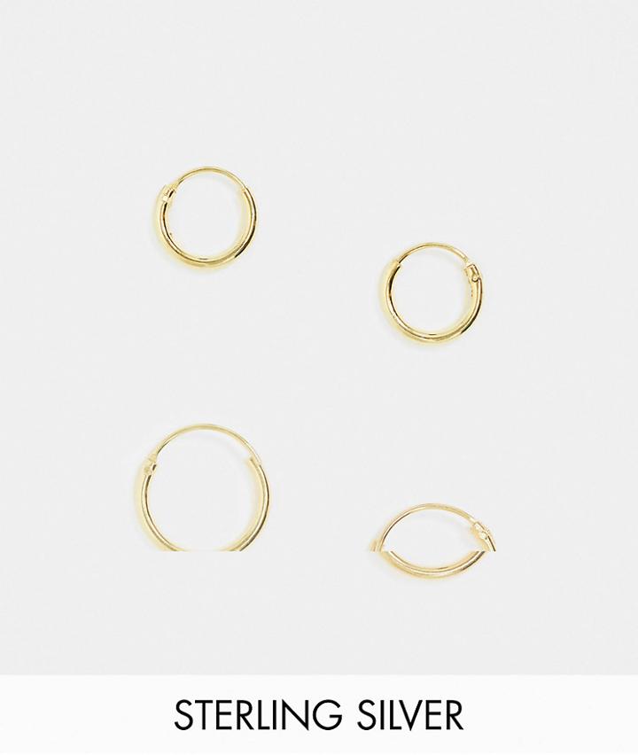 Asos Design Sterling Silver 12mm And 9mm Hoop Earring Pack In 14k Gold Plate