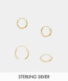 Asos Design Sterling Silver 12mm And 9mm Hoop Earring Pack In 14k Gold Plate