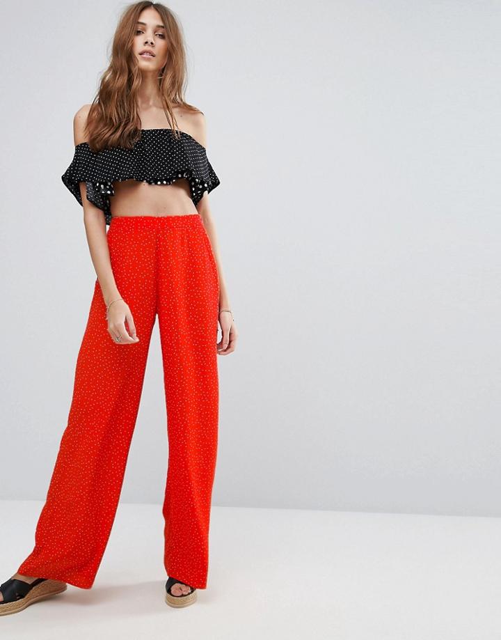 New Look Polka Dot Wide Leg Pants - Red