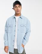 Asos Design Oversized Denim Shirt With Curved Hem-blues