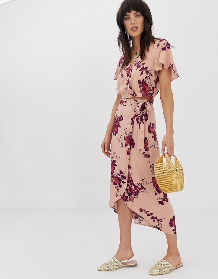 Band Of Gypsies Wrap Skirt Two-piece In Floral Print-pink