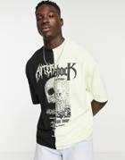 Asos Design Oversized T-shirt In Green And Black Color Block With Front Print
