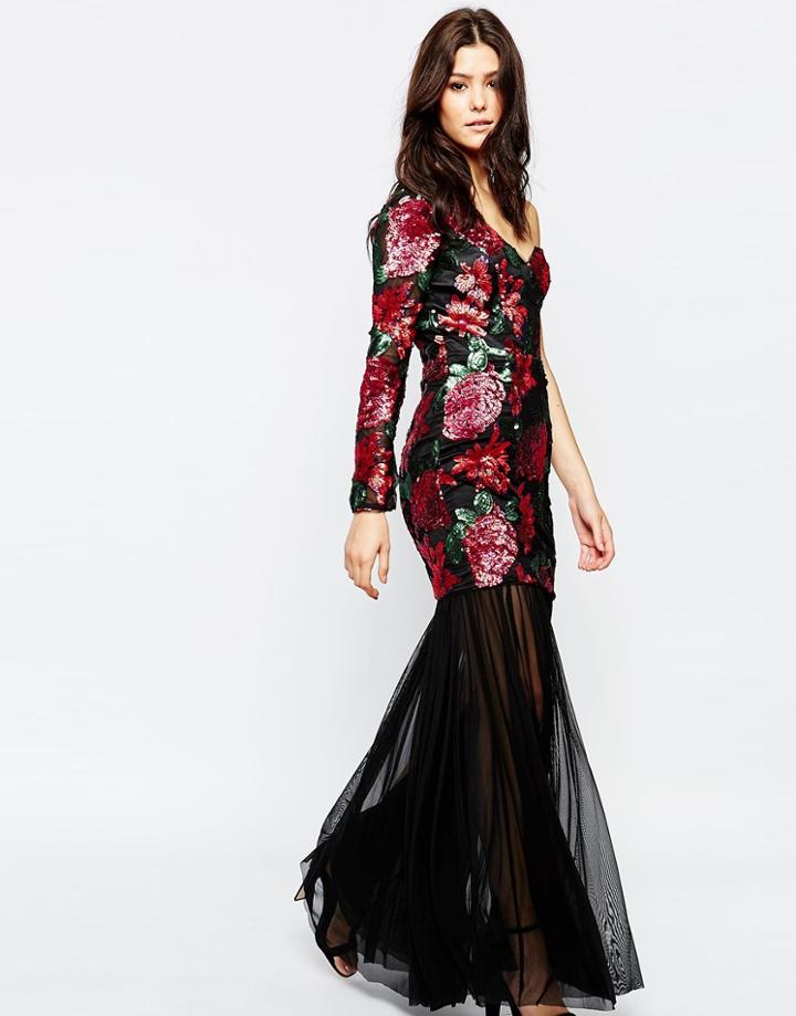 Forever Unique Emma Maxi Dress With Floral Sequins - Floral Sequin