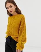 Asos Design Open Stitch Sweater In Fluffy Yarn-yellow