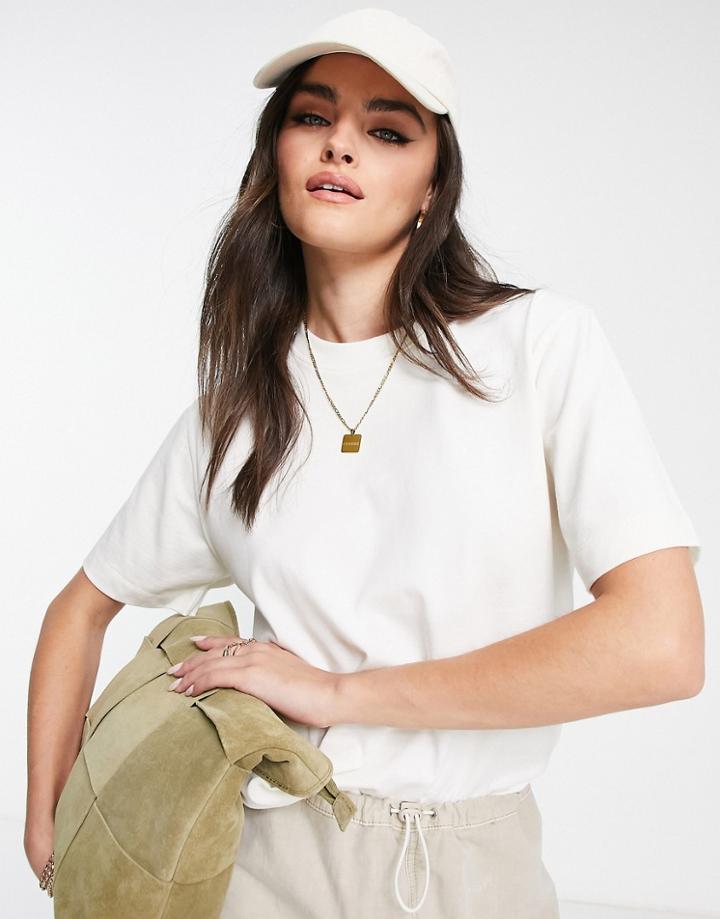Topshop Premium Crew Neck Short Sleeve Tee In Ecru-neutral