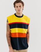 Asos Design Organic Oversized Sleeveless T-shirt With Color Block - Navy