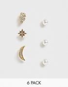 Pieces Pearl And Rhinestone Mixed Stud Multi Pack - Gold
